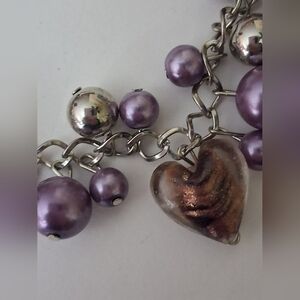 Charm Bracelet Purple and Silver Hearts